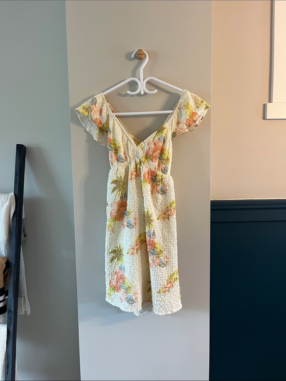 American Eagle Floral V-Neck Smocked Mini Dress